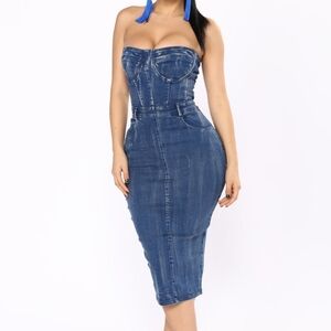Fashion Nova Strapless Denim Midi Dress